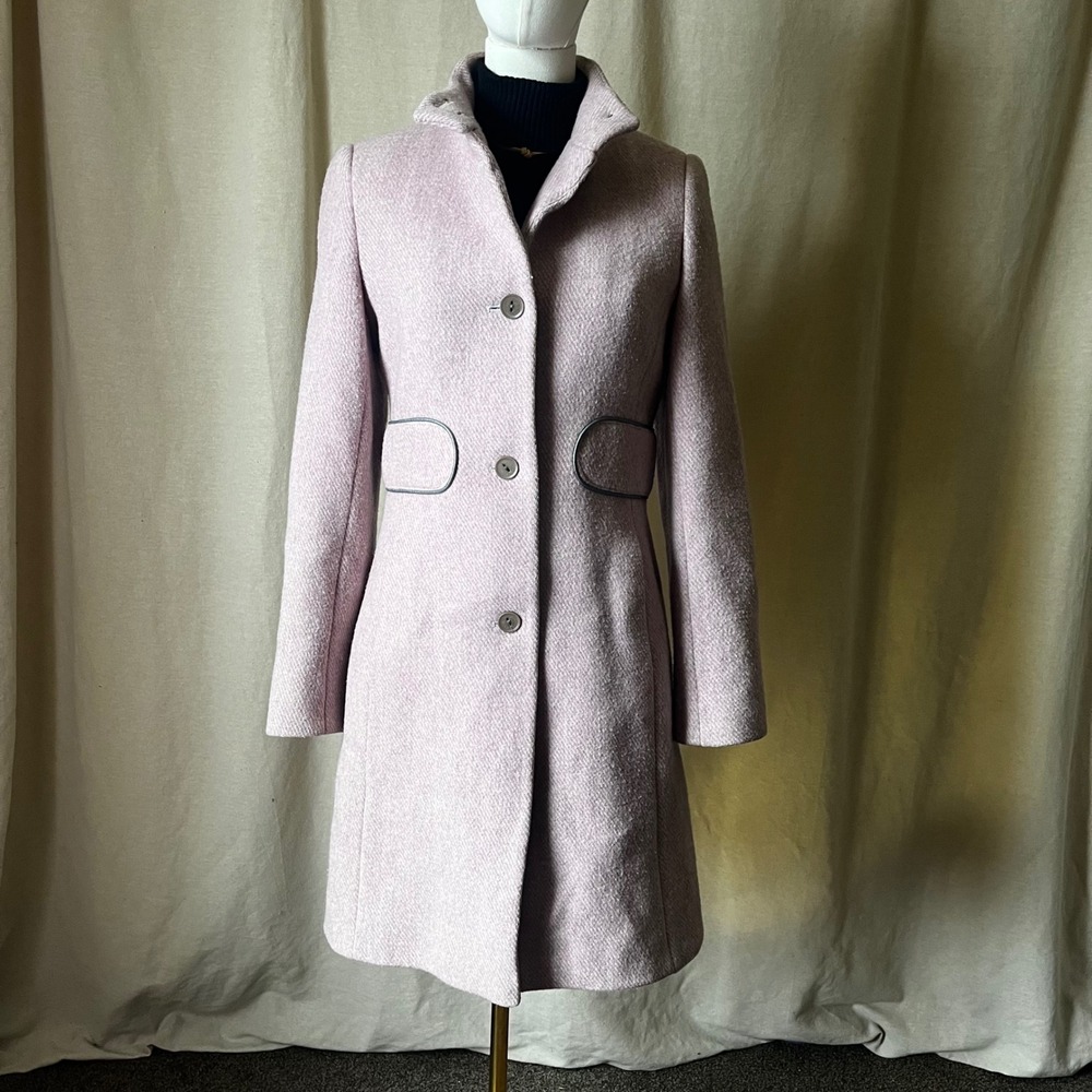 Vintage Y2K Via Spiga Pink Wool Stand Collar Coat Leather Trim Size 8 - Picture 9 of 9